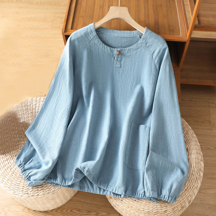 Buddha Stonesカジュアル 無地 長袖 コットン ポリエステル レディース シャツ - ライトスカイブルー - US14、 UK/AU18、 EU46 (2XL) - image 8