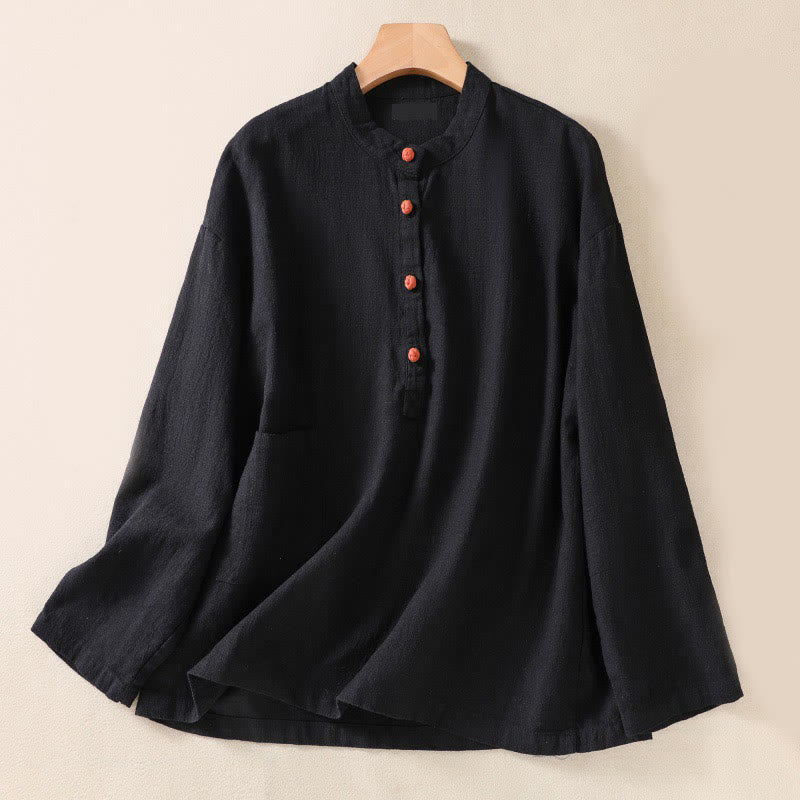 Buddha Stonesカジュアルボタンクルーネックコットンレディース長袖シャツ（ポケット付き） - 黒 - US14、 UK/AU18、 EU46 (2XL) - image 9