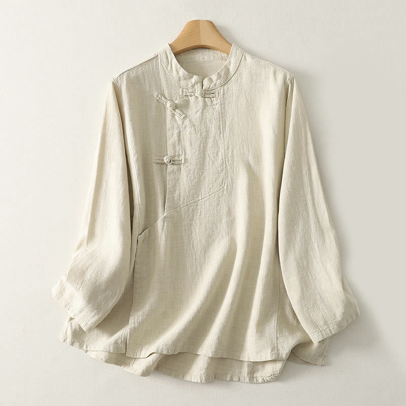 Buddha Stonesカジュアル 無地 フロッグボタン コットン レディース 長袖シャツ - ベージュ - US8-10，UK/AU12-14，EU40-42 (2XL) - image 6