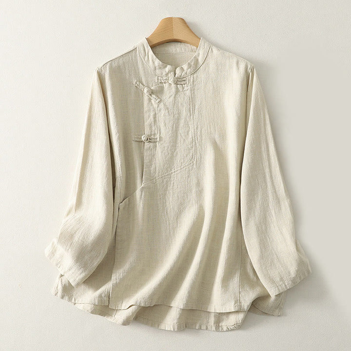 Buddha Stonesカジュアル 無地 フロッグボタン コットン レディース 長袖シャツ - ベージュ - US8-10，UK/AU12-14，EU40-42 (2XL) - image 6