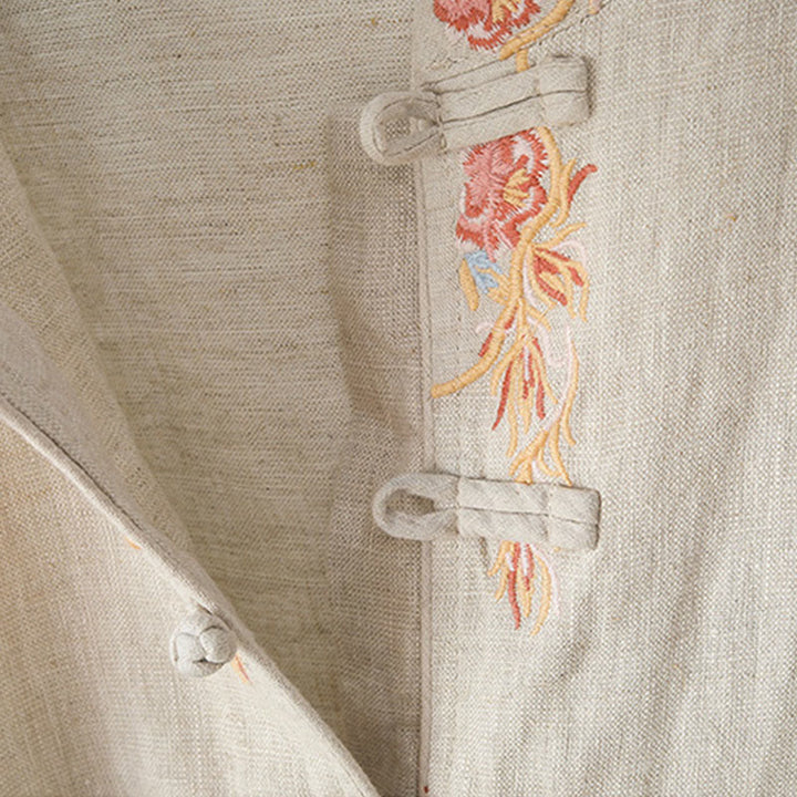 Buddha Stones刺繍花長袖フロッグボタンコットンレディースシャツ - image 7