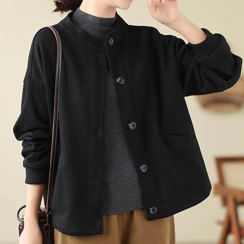 Buddha Stones無地 レディース 長袖 ジャケット ポケット付き - 黒 - US14、 UK/AU18、 EU46 (2XL) - image 0