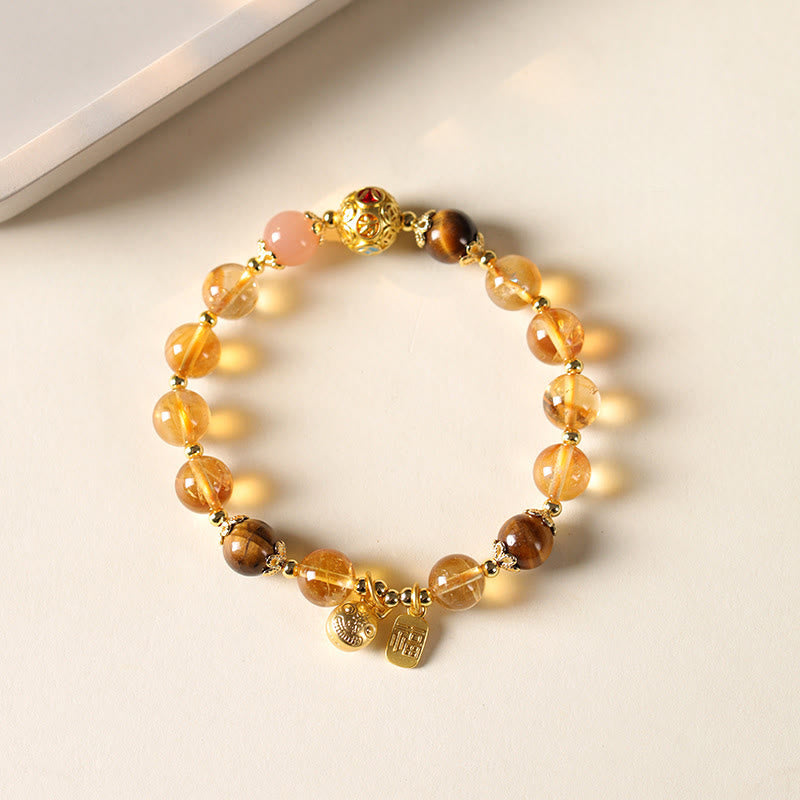 Buddha Stones天然シトリン福の字幸運獣豊かさブレスレット - シトリン＆タイガーアイ（手首周り：15～16cm） - image 0