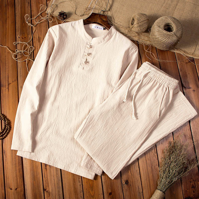 Buddha Stones純色長袖トップスパンツ服メンズセット - モカシン - US/UK/AU44、EU54（5XL） - image 0