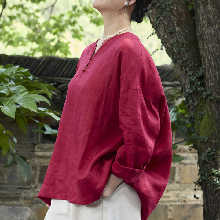 高齢者向けBuddha Stones無地リネン 長袖レディースシャツ - image 19