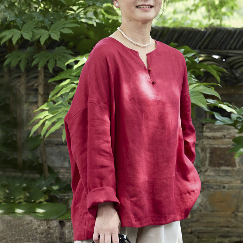 高齢者向けBuddha Stones無地リネン 長袖レディースシャツ - クリムゾン - US14、 UK/AU18、 EU46 (2XL) - image 15