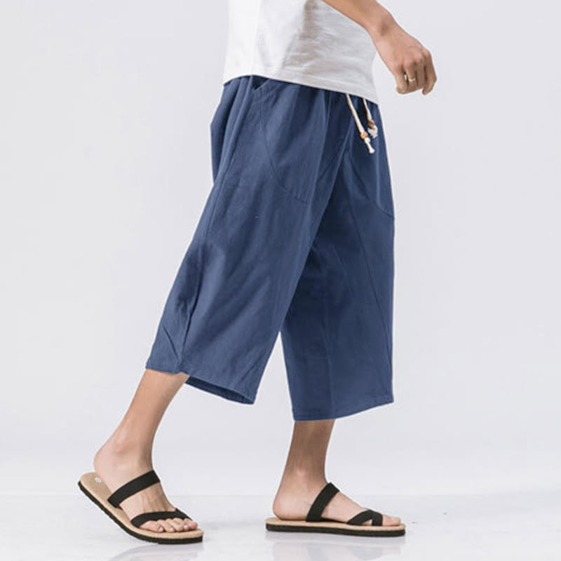 Buddha Stones夏 カジュアル シンプル 無地 デザイン 7-8丈 メンズ ドローストリング パンツ ポケット付き - image 16