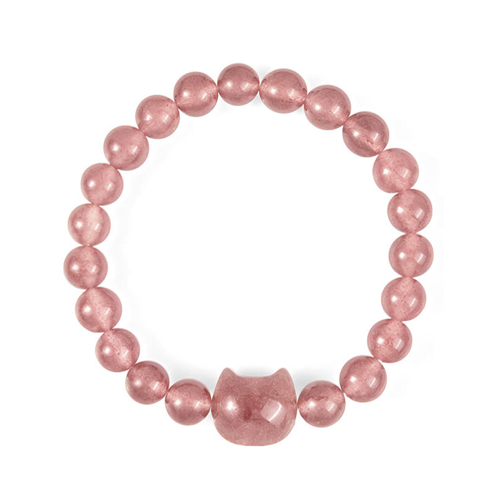 Buddha Stones天然ストロベリークォーツ 猫の癒し幸運を呼ぶブレスレット - image 4