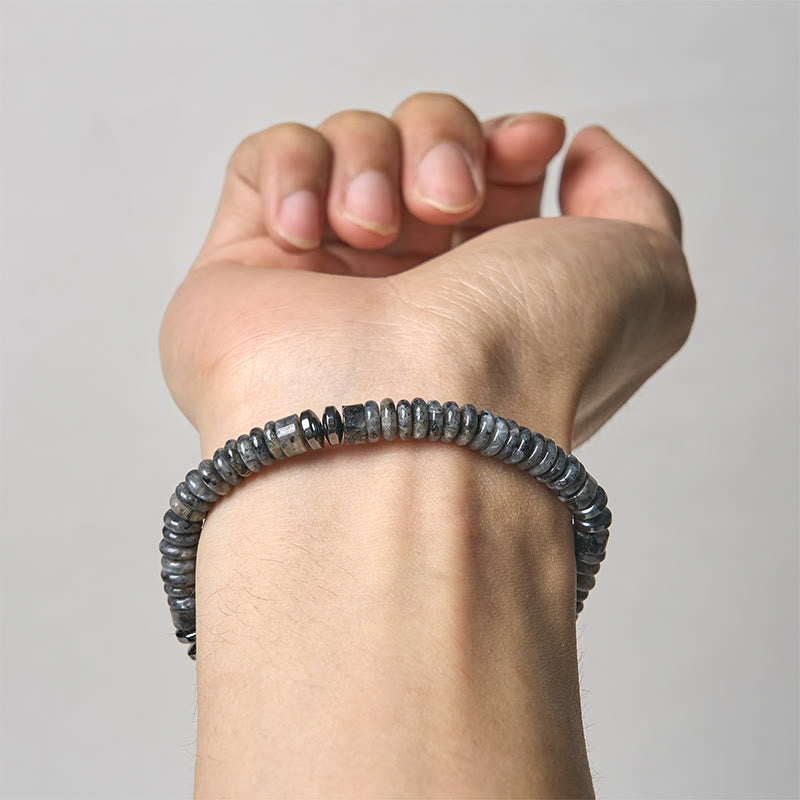 Buddha Stonesスモール ブラックオブシディアン グリーンアベンチュリン グレージャスパー タイガーアイ 強さのロープブレスレット - image 3