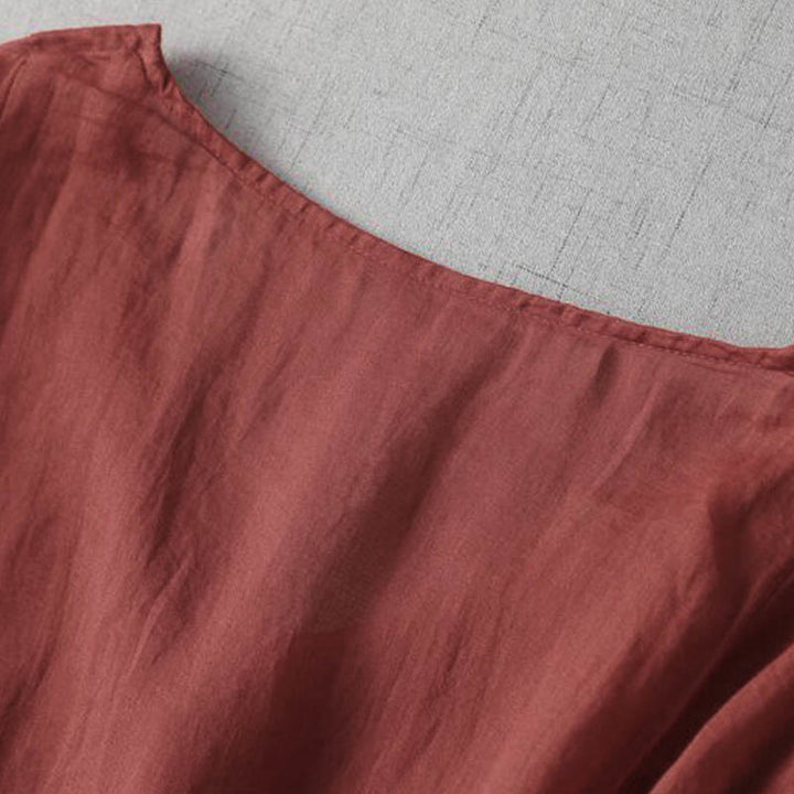 Buddha Stones刺繍パッチワークロングパフスリーブドローストリングミディドレス（ポケット付き） - image 12