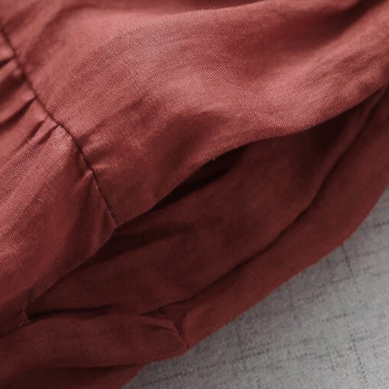 Buddha Stones刺繍パッチワークロングパフスリーブドローストリングミディドレス（ポケット付き） - image 8