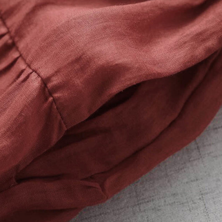 Buddha Stones刺繍パッチワークロングパフスリーブドローストリングミディドレス（ポケット付き） - image 8