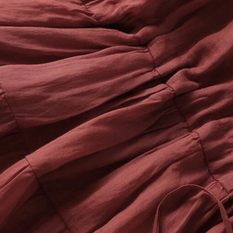 Buddha Stones刺繍パッチワークロングパフスリーブドローストリングミディドレス（ポケット付き） - image 13