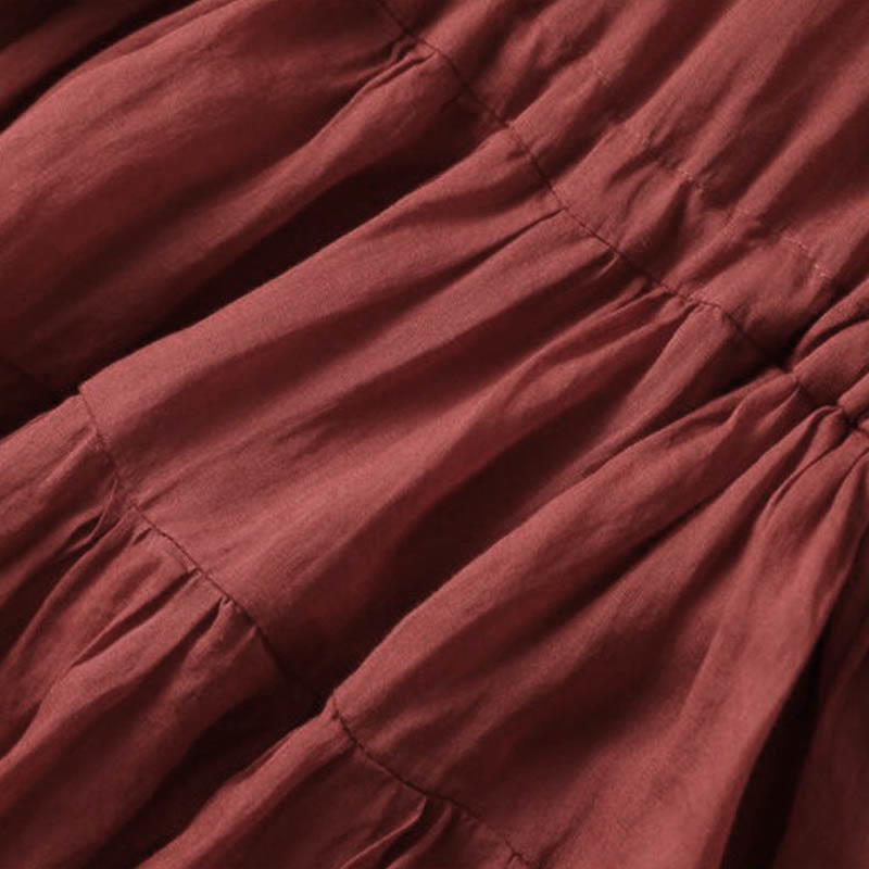 Buddha Stones刺繍パッチワークロングパフスリーブドローストリングミディドレス（ポケット付き） - image 10