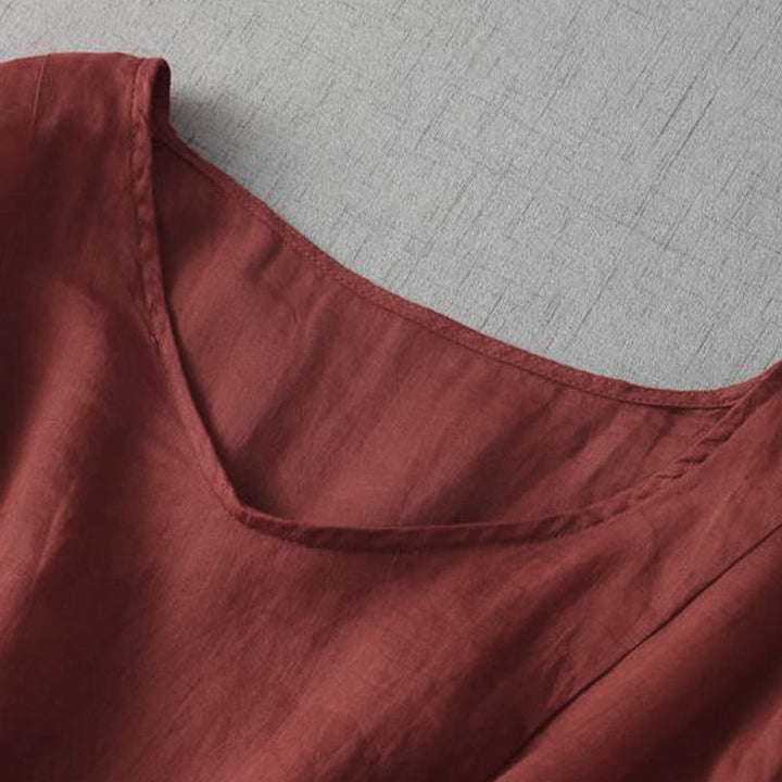 Buddha Stones刺繍パッチワークロングパフスリーブドローストリングミディドレス（ポケット付き） - image 14