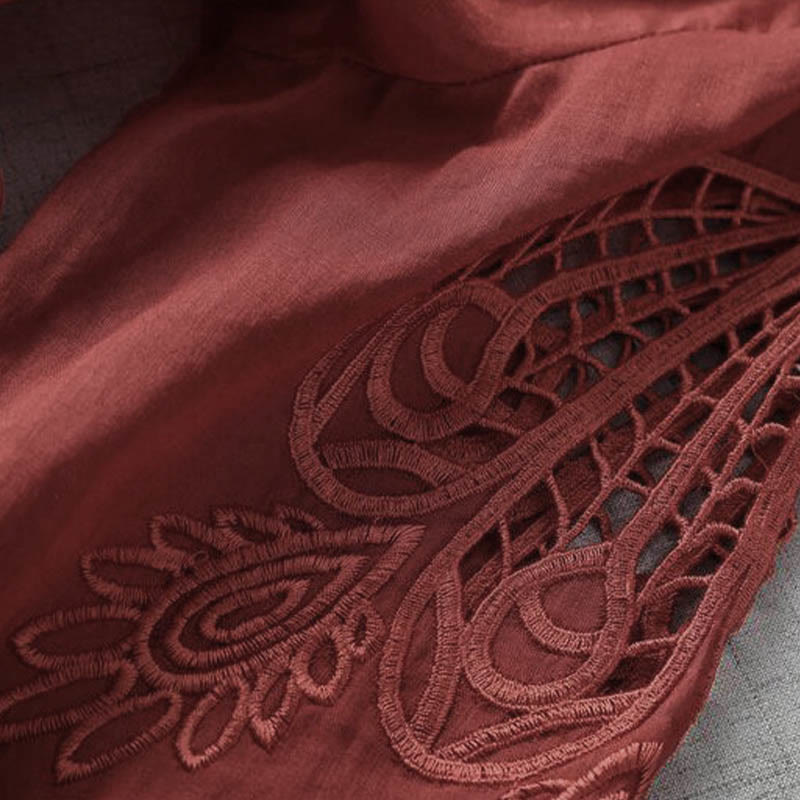 Buddha Stones刺繍パッチワークロングパフスリーブドローストリングミディドレス（ポケット付き） - image 18