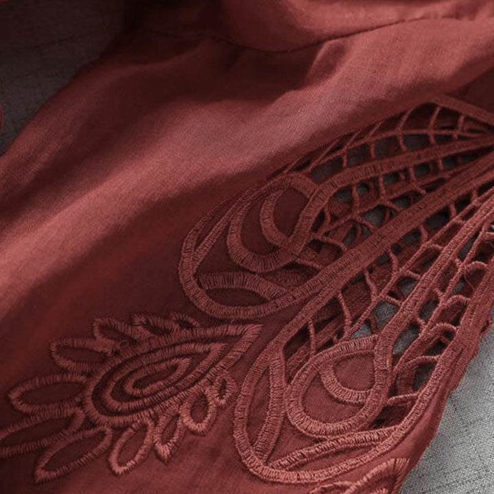 Buddha Stones刺繍パッチワークロングパフスリーブドローストリングミディドレス（ポケット付き） - image 18