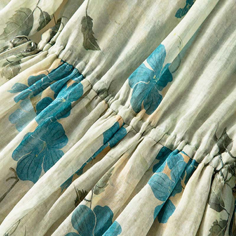 Buddha Stonesハーフスリーブ カラーコントラスト 花柄 ミディドレス ポケット付き - image 3