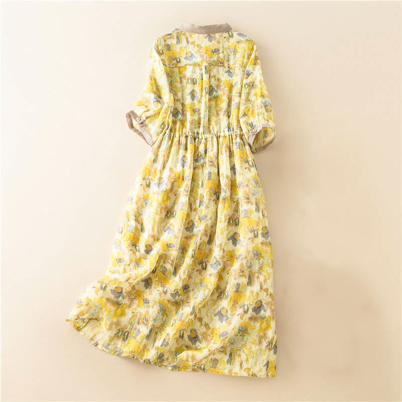 Buddha Stonesハーフスリーブ カラーコントラスト 花柄 ミディドレス ポケット付き - image 16