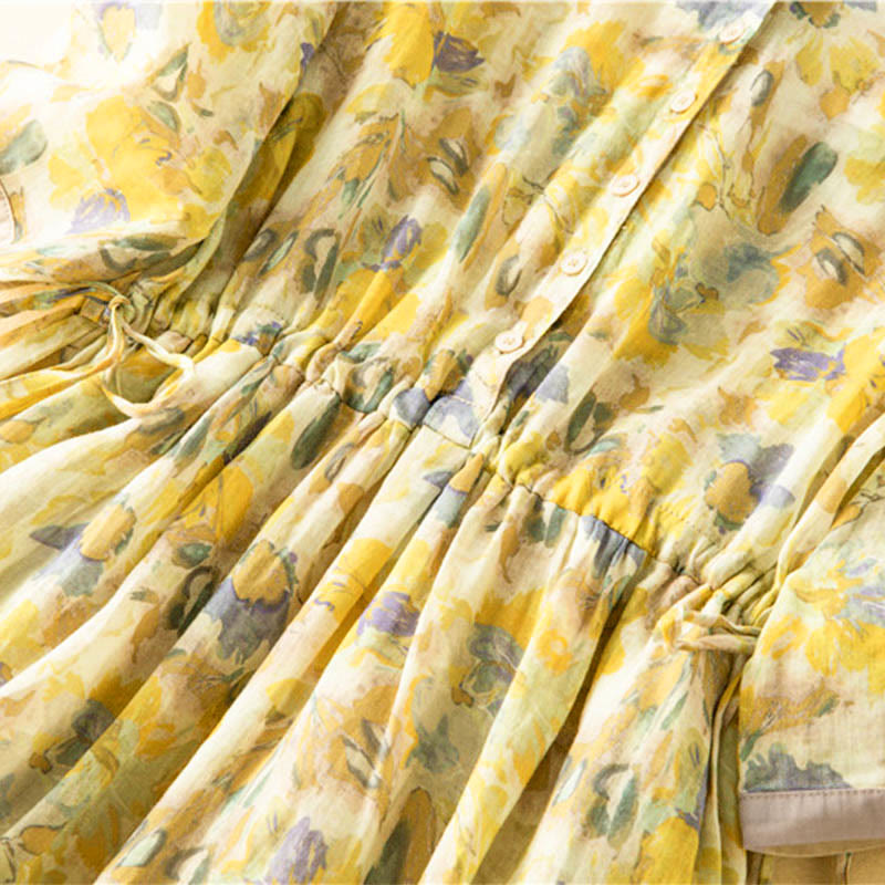 Buddha Stonesハーフスリーブ カラーコントラスト 花柄 ミディドレス ポケット付き - image 18