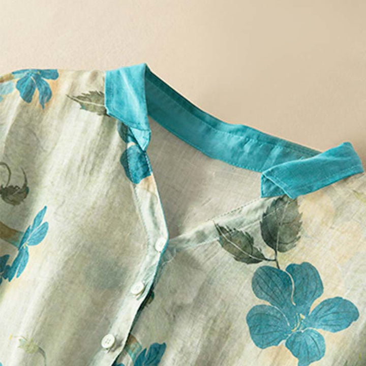 Buddha Stonesハーフスリーブ カラーコントラスト 花柄 ミディドレス ポケット付き - image 8