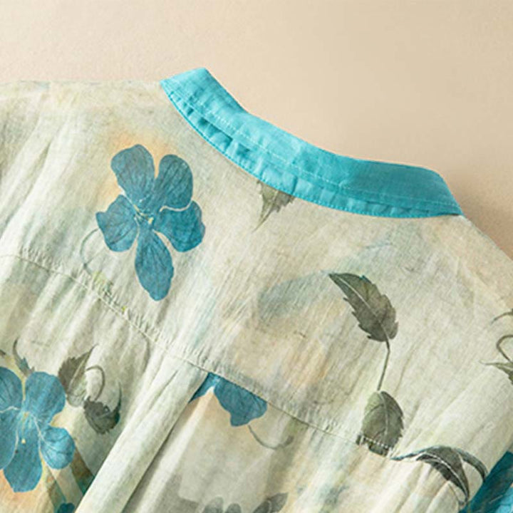 Buddha Stonesハーフスリーブ カラーコントラスト 花柄 ミディドレス ポケット付き - image 7