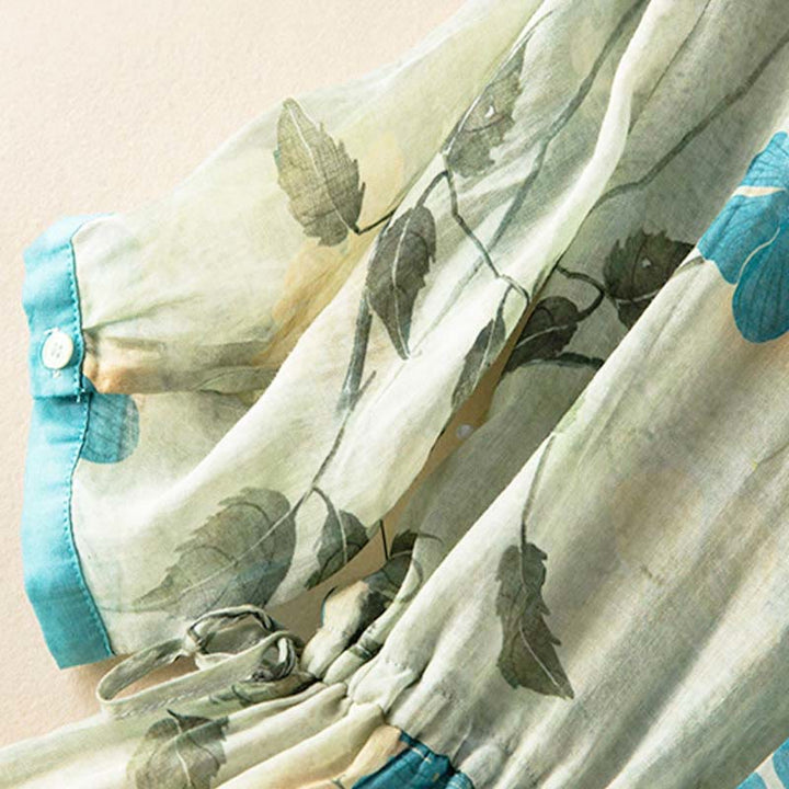 Buddha Stonesハーフスリーブ カラーコントラスト 花柄 ミディドレス ポケット付き - image 9