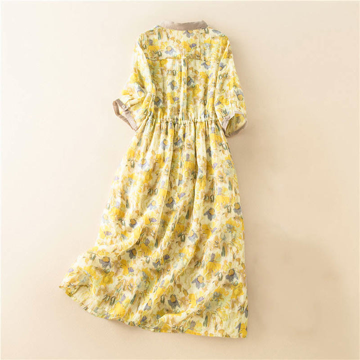 Buddha Stonesハーフスリーブ カラーコントラスト 花柄 ミディドレス ポケット付き - image 16