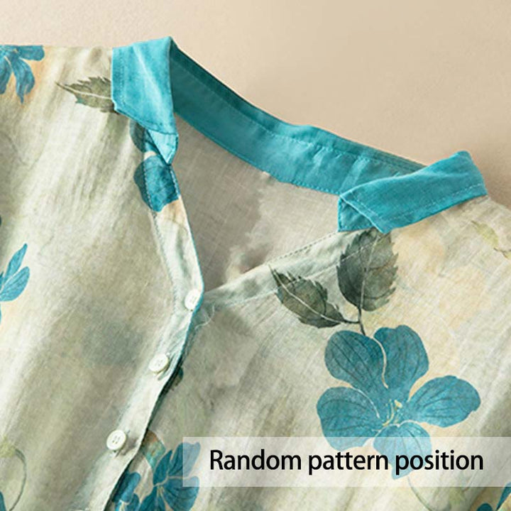 Buddha Stonesハーフスリーブ カラーコントラスト 花柄 ミディドレス ポケット付き - image 1