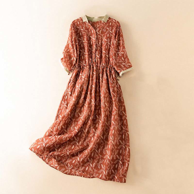 Buddha Stonesハーフスリーブ カラーコントラスト 花柄 ミディドレス ポケット付き - ファイアブリック - US12、 UK/AU16、 EU44 (3XL) - image 20