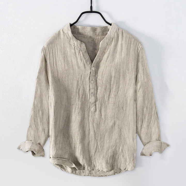 Buddha Stones 無地 半袖 綿麻シャツ メンズ プルオーバー カジュアル 夏用 - 長袖 - リネン - US/UK/AU50、EU60（5XL） - image 29