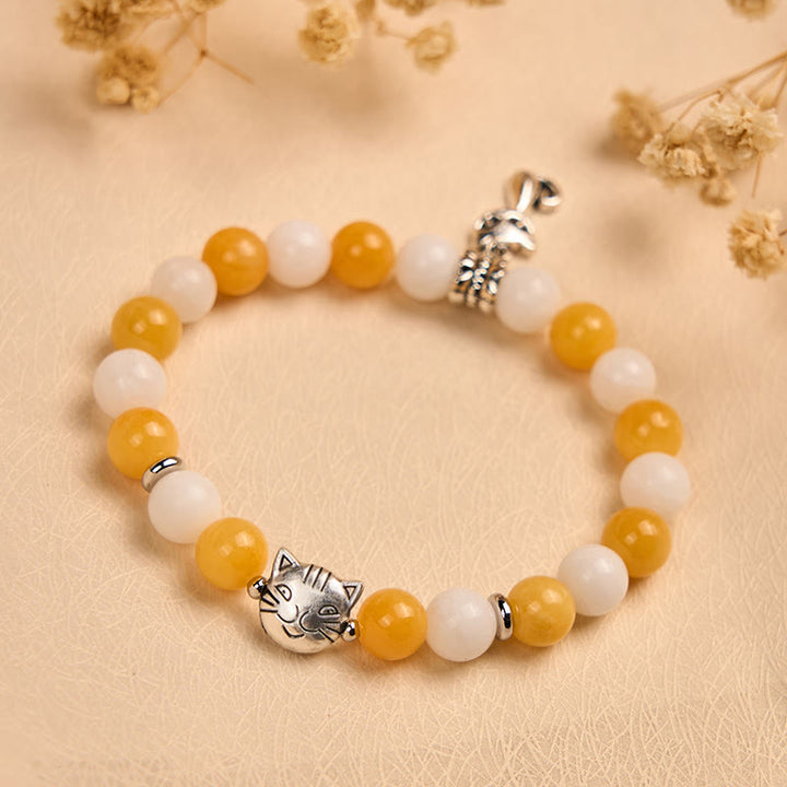 Buddha Stonesオレンジホワイトタビーキャットイエローカルセドニーホワイトカルセドニーピースブレスレット - image 1