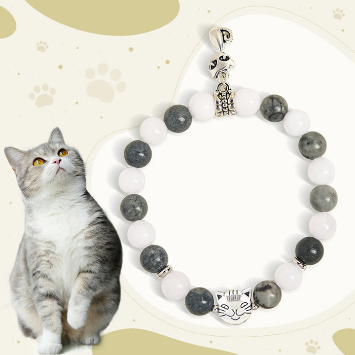 Buddha Stonesグレータビーキャット 天然ブラックベインドジャスパー ホワイトカルセドニー スタビリティブレスレット - グレーのトラ猫（手首周囲15～16cm） - image 0