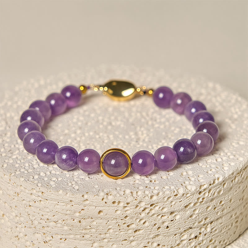 Buddha Stones天然アメジストビーズバランスストレス緩和バックルブレスレット - image 3