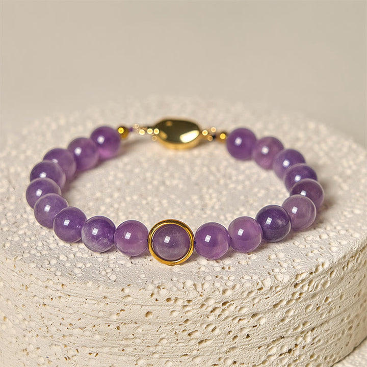 Buddha Stones天然アメジストビーズバランスストレス緩和バックルブレスレット - image 3