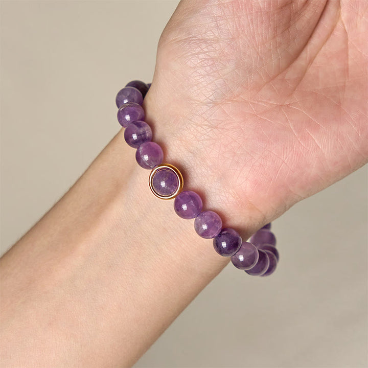 Buddha Stones天然アメジストビーズバランスストレス緩和バックルブレスレット - image 4