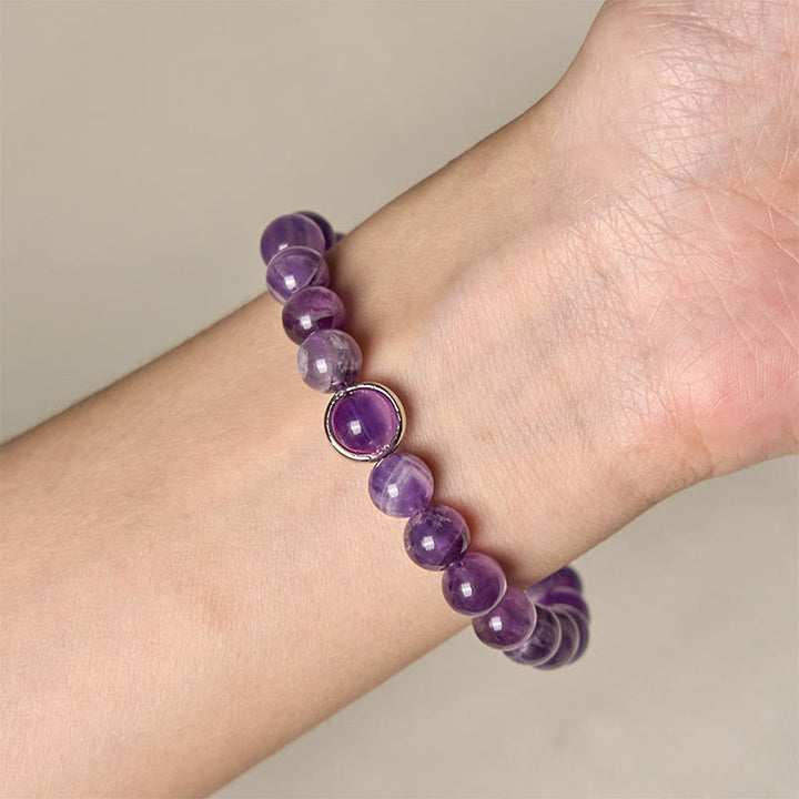 Buddha Stones天然アメジストビーズバランスストレス緩和バックルブレスレット - image 11