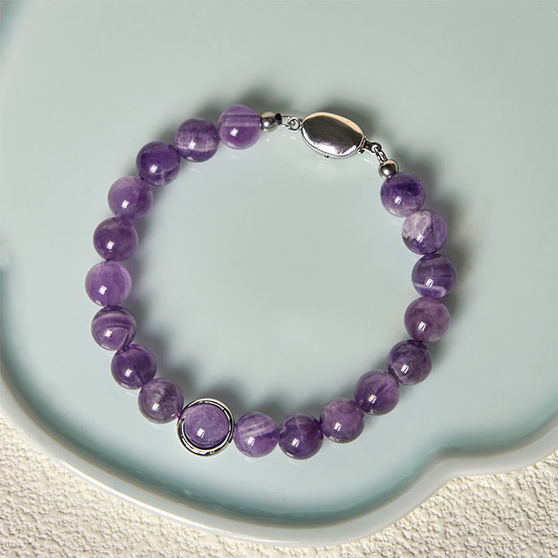 Buddha Stones天然アメジストビーズバランスストレス緩和バックルブレスレット - image 9