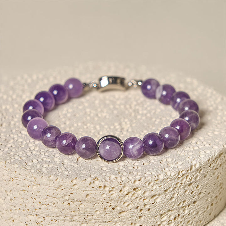 Buddha Stones天然アメジストビーズバランスストレス緩和バックルブレスレット - image 10