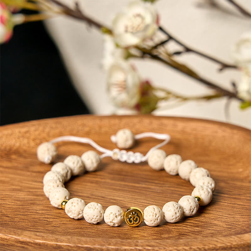 Buddha Stonesホワイトラバロック オムシンボル ヒーリング カームブレスレット - ホワイト溶岩石（手首周り：15～21cm） - image 0