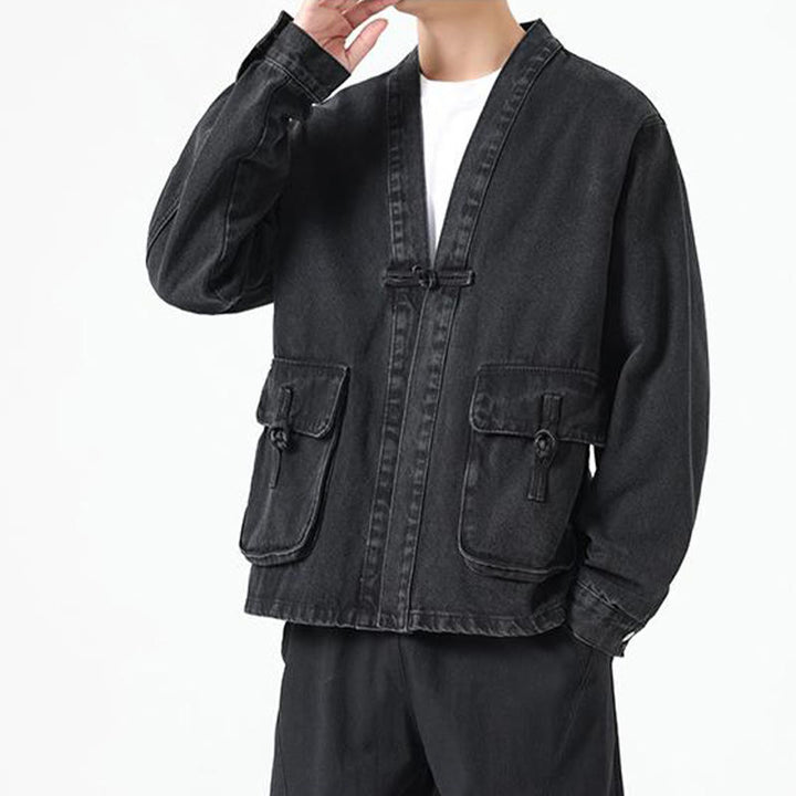 Buddha Stonesデニムボタンデザイン メンズ コットン 長袖ジャケット ポケット付き - image 3