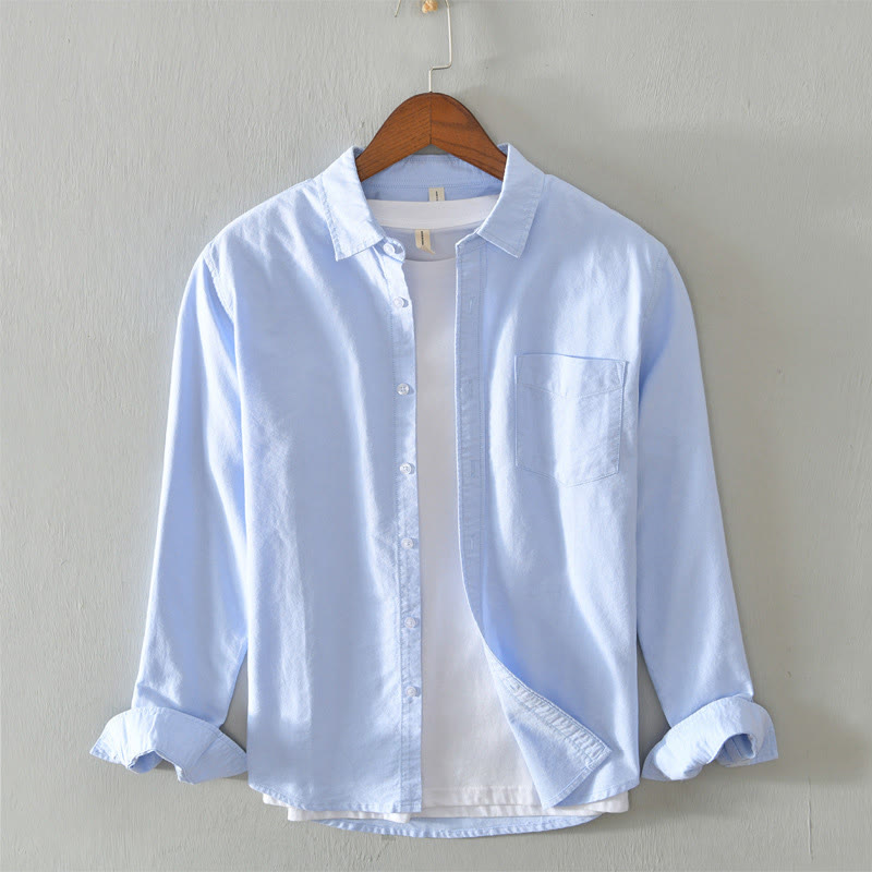 Buddha Stones無地長袖ボタンダウンデザインメンズコットンシャツ - ライトスカイブルー - US/UK/AU40、EU50（3XL） - image 27