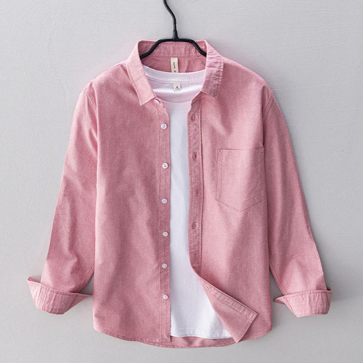 Buddha Stones無地長袖ボタンダウンデザインメンズコットンシャツ - ピンク - US/UK/AU40、EU50（3XL） - image 20
