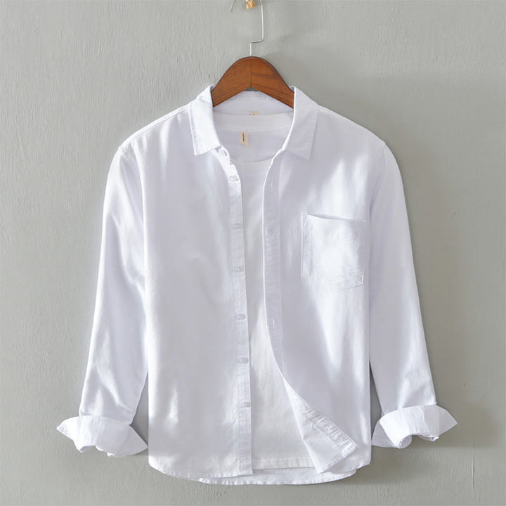 Buddha Stones無地長袖ボタンダウンデザインメンズコットンシャツ - 白 - US/UK/AU40、EU50（3XL） - image 3