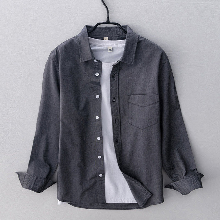 Buddha Stones無地長袖ボタンダウンデザインメンズコットンシャツ - ダークグレー - US/UK/AU40、EU50（3XL） - image 0