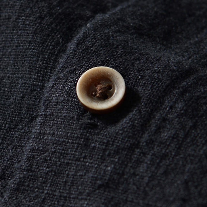 Buddha Stones秋冬 無地 長袖 ボタン メンズ ラミー コットン シャツ ポケット付き - image 5