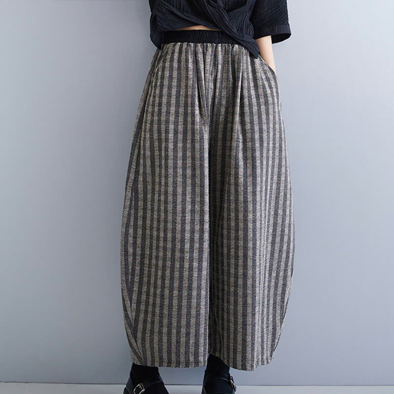 Buddha Stonesカジュアル 7-8丈 コーデュロイ ストライプ レディース ポリエステル ワイドレッグパンツ ポケット付き - 薄暗い灰色 - US8-10，UK/AU12-14，EU40-42 (2XL) - image 1