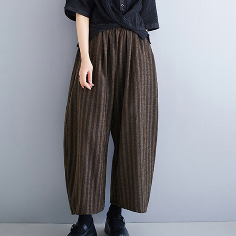 Buddha Stonesカジュアル 7-8丈 コーデュロイ ストライプ レディース ポリエステル ワイドレッグパンツ ポケット付き - image 17