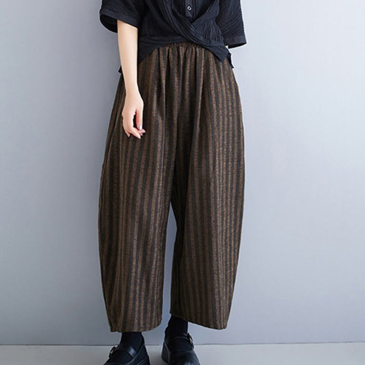Buddha Stonesカジュアル 7-8丈 コーデュロイ ストライプ レディース ポリエステル ワイドレッグパンツ ポケット付き - image 17