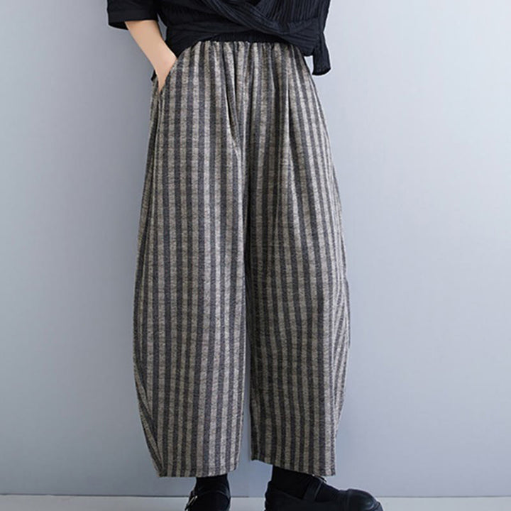 Buddha Stonesカジュアル 7-8丈 コーデュロイ ストライプ レディース ポリエステル ワイドレッグパンツ ポケット付き - image 3